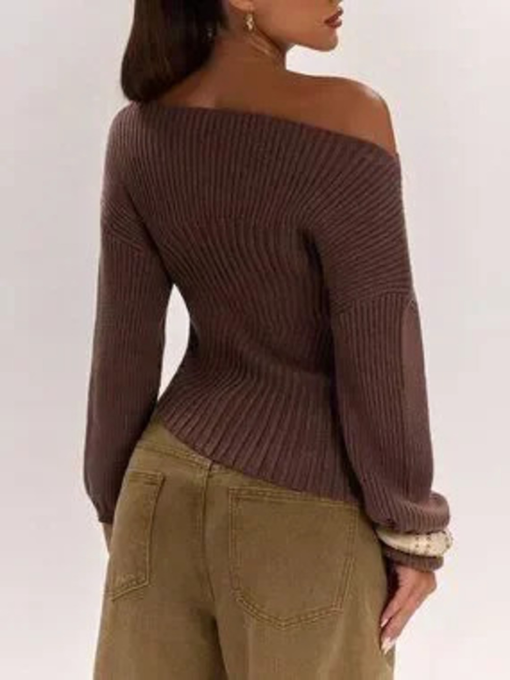 ZARA Brown Casual Women's Elegant Chic Knitted Fitted Ruched Sweater
